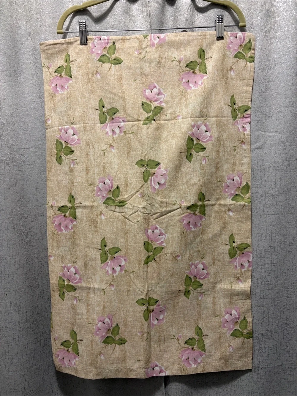 Vintage Floral Pink Rose Print Linen Panel single stitch
